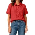 thumbnail image 5 of Women's Dress Shirts Causal Button Down Short Sleeve Shirt with Chest Pocket Breathable Linen Blouse for Women, 5 of 7