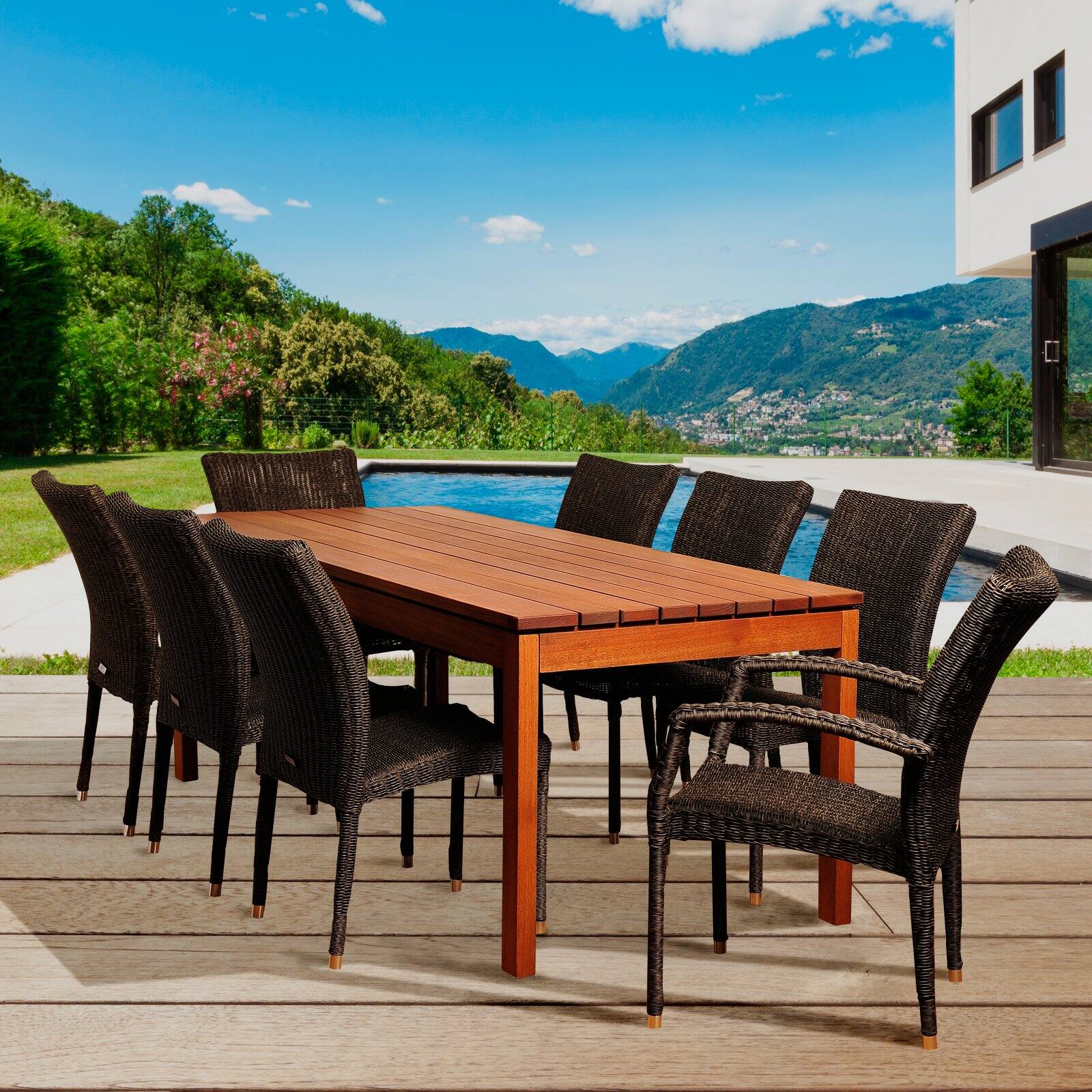 Amazonia Surge Eucalyptus 9 Piece Rectangular Patio Dining Set