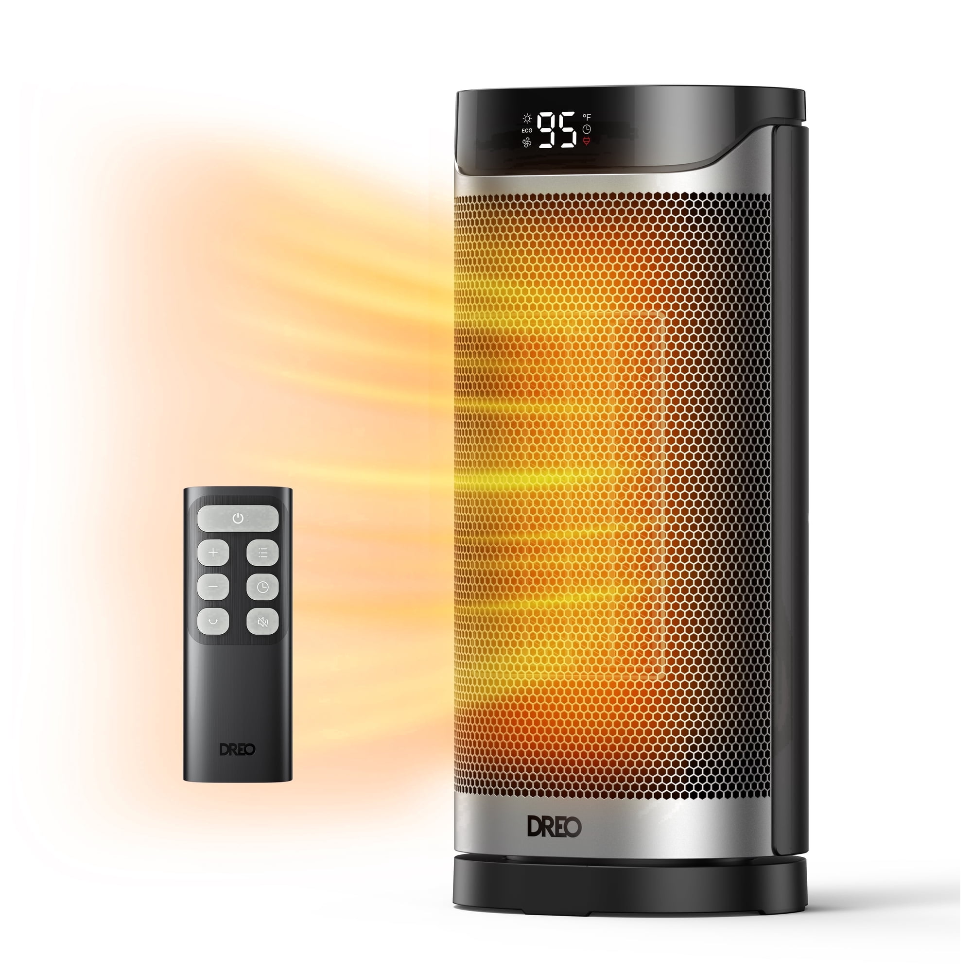 DREO 14'' Space Heaters for Home, 1500W Electric Heater with 2s Fast Heating, Energy Efficient, 70° Oscillation, Remote Control, 3 Heat Levels, 34dB Quiet Operation for Inside Use, Office, Black
