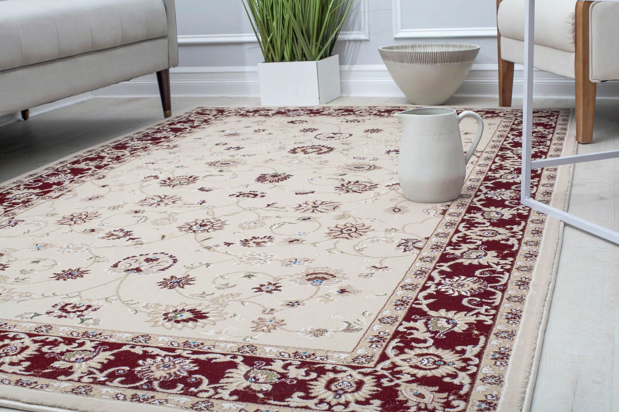 Centurion CY50C Floral Cream Transitional Vintage Beige Area Rug, 5'0"x5'0"