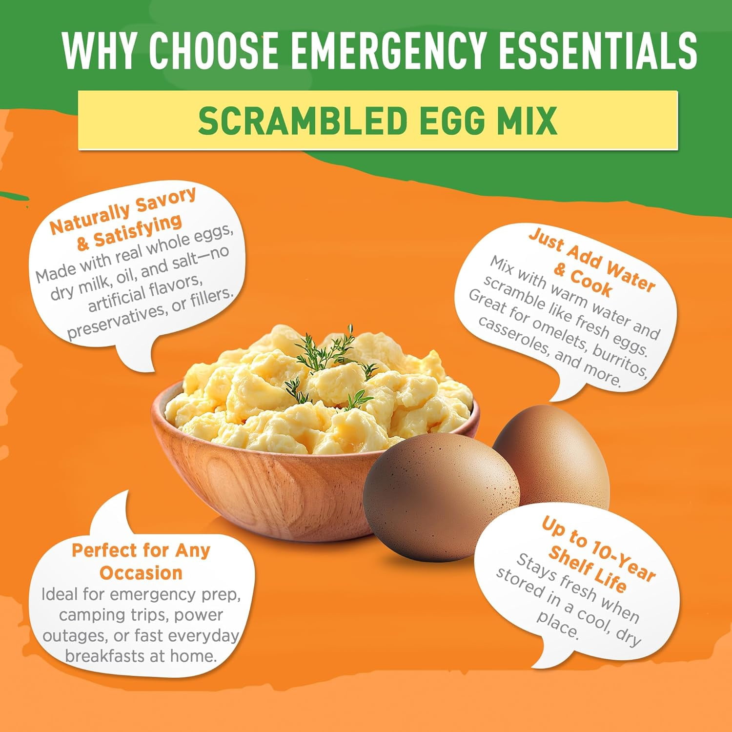 Emergency Essentials Scrambled Egg Mix #10 Can | Bulk Freeze-Dried Eggs for Long-Term Storage | Gluten-Free | 54 Servings | Camping & Emergency Breakfast
