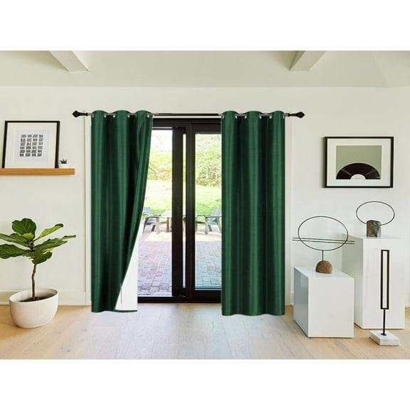 Blackout Heat And Light Blocking Set of 2 panels Window Curtain Treatment Hunter Color 84" Long for Bedroom Home Décor