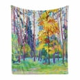 thumbnail image 1 of Fine Art Soft Flannel Fleece Throw Blanket, Digital Spring Forest Painting Growth Autumn Exquisite Rural Greenery Panorama, Cozy Plush for Indoor and Outdoor Use, 50" x 60", Multicolor, by Ambesonne, 1 of 6