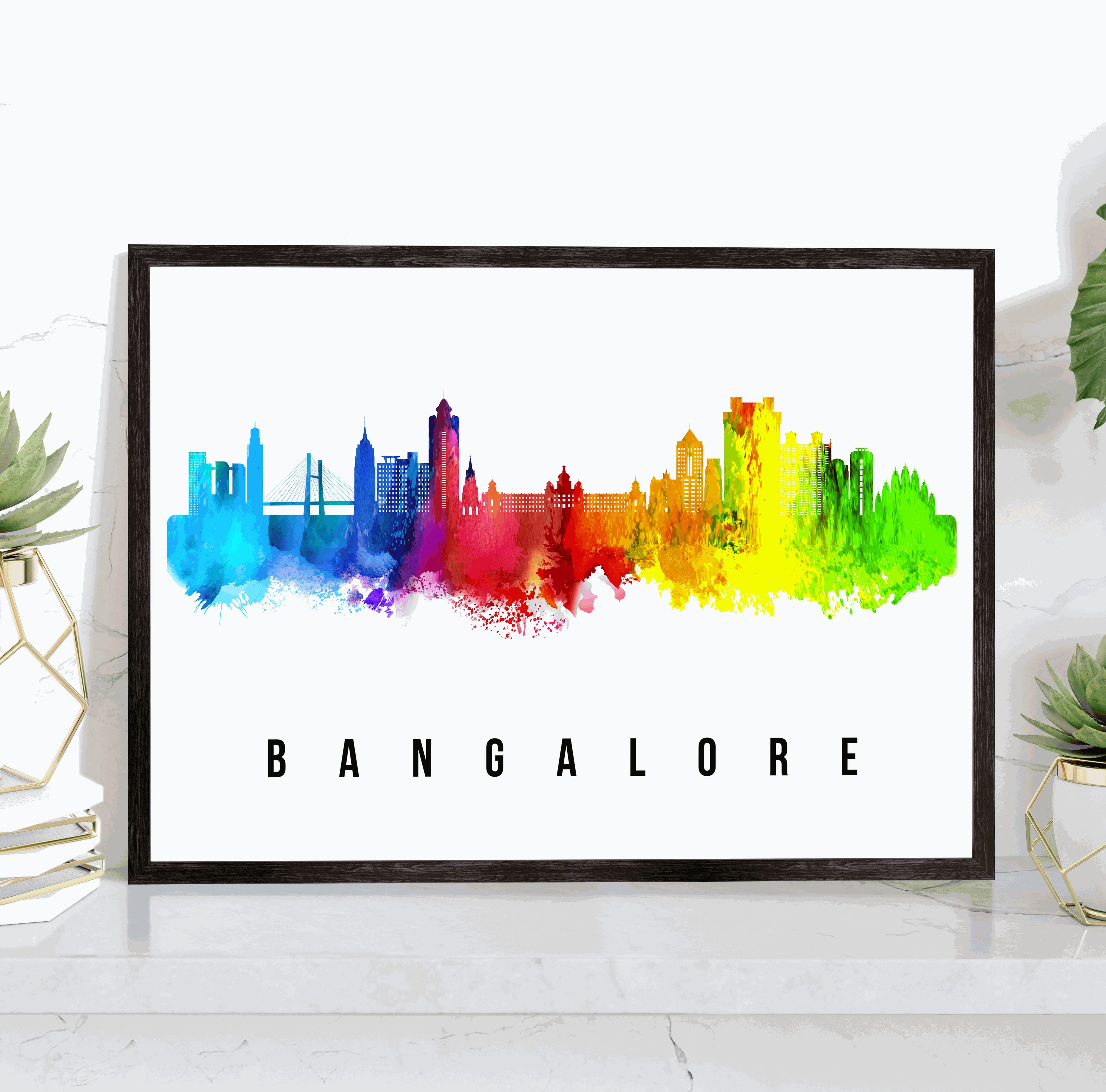 Pera Print Bangalore Skyline India Poster, Bangalore Cityscape Painting