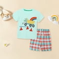 thumbnail image 6 of EnJoCho Clothes Twin Boys Summer Children's Short Sleeved Shorts Two Piece Knitted Cotton Cartoon Cute Car Rainbow Animal Pattern Children's Suit 6-7 Years, 6 of 8