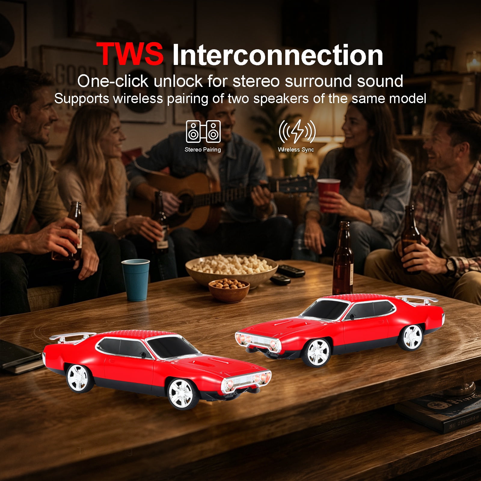 WSTER WS-620 Retro Muscle Car Portable Bluetooth Speaker, 2*5W Heavy Bass Wireless Speaker, Bluetooth 5.4, TWS Pairing, FM Radio, TF/USB, Hands-Free Call,The perfect gift for family and friends