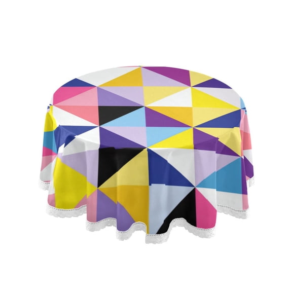 60 inch Round Tablecloth Washable Polyester Table Cloth Excellent wrinkle resistance Applicable to Dining Kitchen Party Holiday Party Triangular Pattern