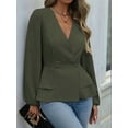 thumbnail image 4 of Women'S Elegant Solid Color Double Breasted Ruffle V-Neck Long Sleeved Shirt  Green XL, 4 of 8