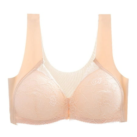 

Dcastle Clearance! Large Size Front Buckle Without Steel Ring Bra Ladies Seamless Underwear Lace Bra U-shaped Beautiful Back Receiving Breastfeeding skin L