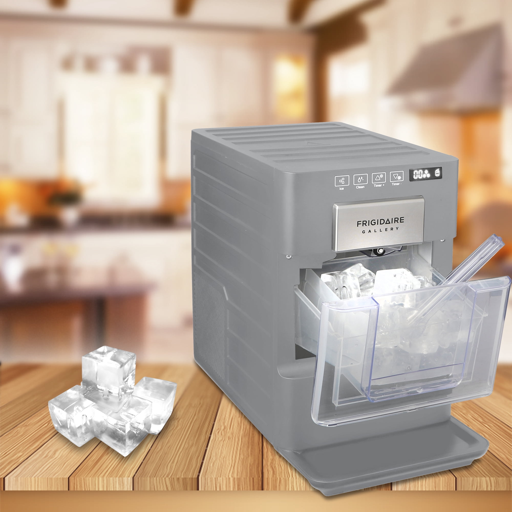 Frigidaire Gallery 22 lbs. Premium Artisanal Square Ice Maker, Self-Cleaning Ice Machine with Touch Controls, Grey FGIC523
