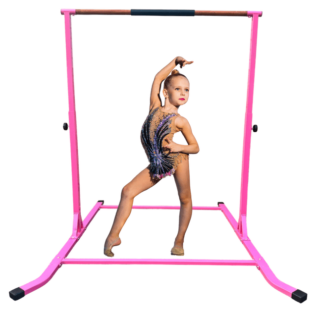 Gymnastics Bar, Gymnastic Bar for Kids Home Training Bars – Adjustable Height 5 FT Kip Bar Premium Horizontal Bar, Anti Slip Sturdy & Safe for Beginner & Advanced Practice Gymnastics Equipment PINK