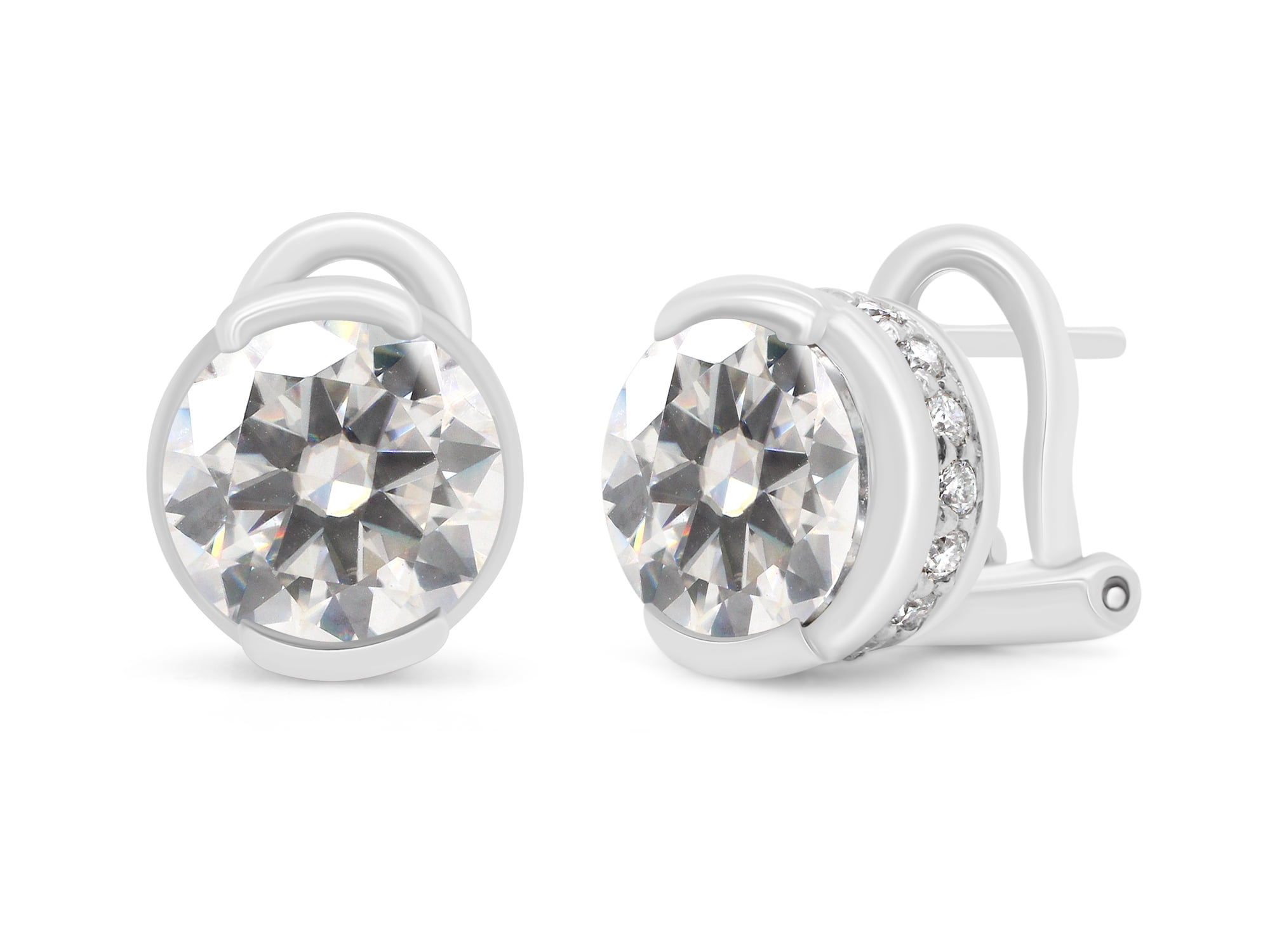 BREN Moissanite Stud Earrings - 0.2-3ct Round Lab Grown, 18k White Gold Plated 925 Silver, 6 Sizes
