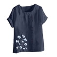 thumbnail image 4 of GaThRRgYP Women's Summer Short Sleeve Tops for Comfortable Style,Women Casual and Linen Round-Neck Top Printed Short Sleeve Button T-shirt Blouse Navy XXXXL, 4 of 4