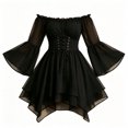 thumbnail image 3 of Lmueinov Womens Halloween Dresses Lightweight Off Shoulder Lace Up Corset Waist Flare Long Sleeve Dress for Womens Trendy Asymmetrical Hem Short Dress, 3 of 4