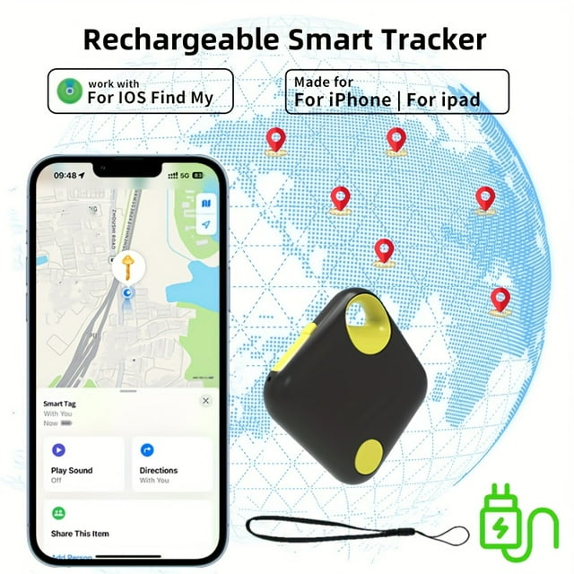 QJUHUNG Traqueur Intelligent GPS Rechargeable Type-C Anti-Perte - Suivi en Temps Réel Aucune Installation Requise Compatible avec Apple Find My App Idéal pour Animaux Sacs Bagages Bicyclettes Voitures P