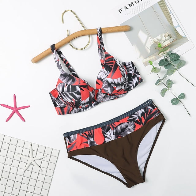 Traje de baño HUOGUO Sexy con estampado de hojas divididas para mujer