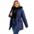 thumbnail image 2 of DARING DIVA Women's Plus Parka Jacket Fleece Lined Zipper Coat Navy Blue 4X, 2 of 5