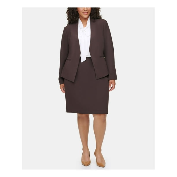 CALVIN KLEIN Womens Brown Blazer Jacket Plus Size: 18W - Walmart.com
