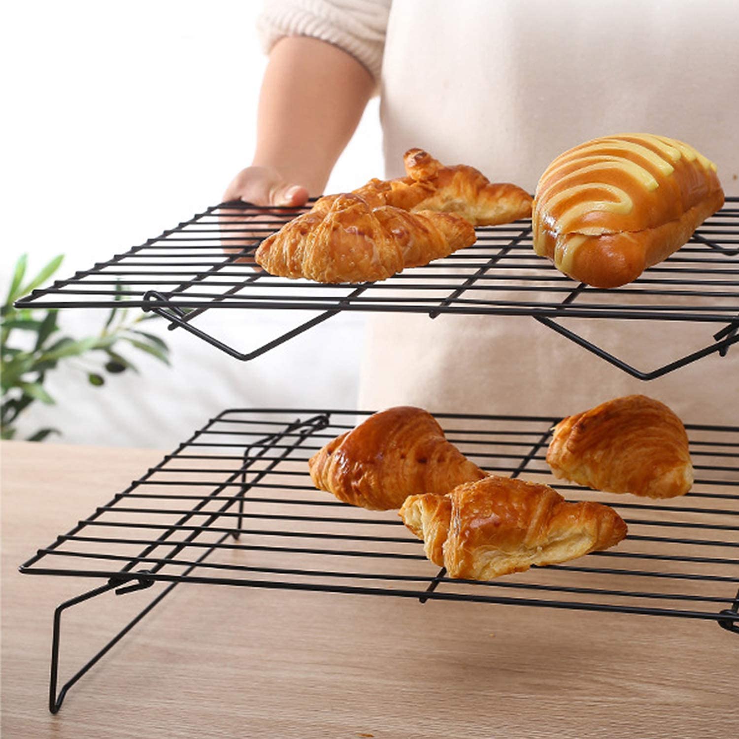 Duslogis 3 Tier Cooling Rack for Cookies Cake and More Stackable Non Stick Baking Cooking Cooling Racks for Cooling Roasting Grilling Black