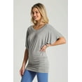 thumbnail image 3 of BAIEBLEUE GLOBAL Women's Solid Butterfly Short Sleeve V Neck Dolman Top HGrey L, 3 of 6
