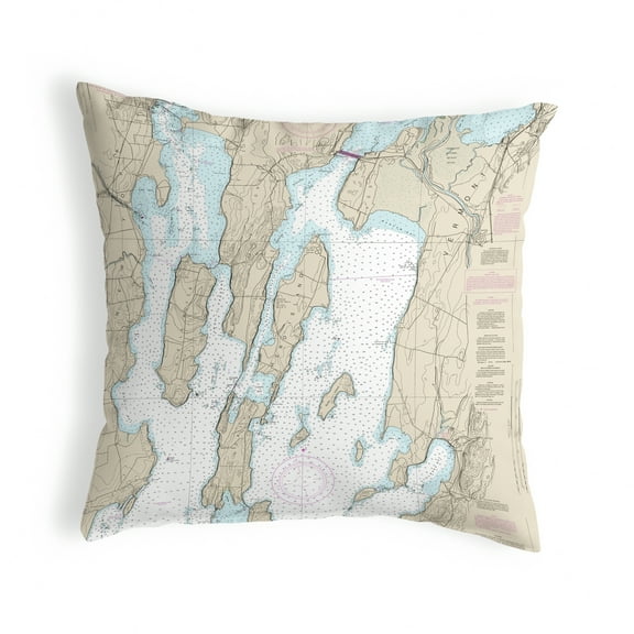 Betsy Drake Interiors North Hero Island, VT Nautical Map Noncorded Indoor/Outdoor Pillow 12x12