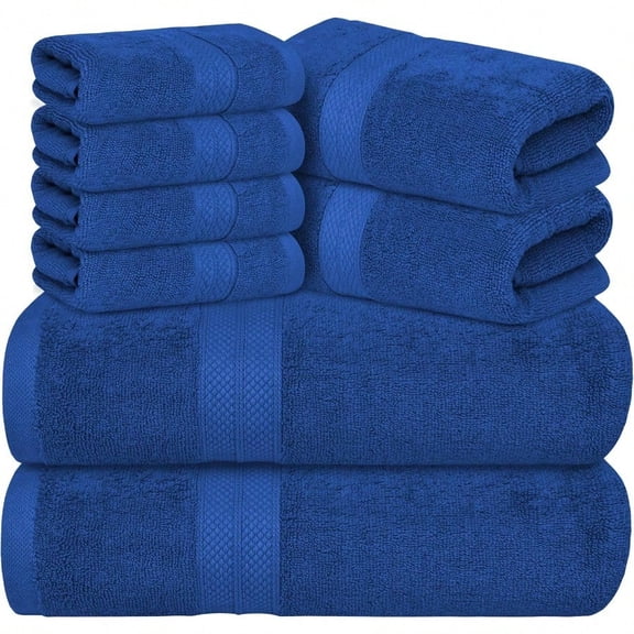 Luxury 8 Piece Towels Set 2 Bath Towels 2 Hand Towels And 4 Washcloths 600 GSM 100 Ring Spun Cotton Highly Absorbent Bathroom Towel Set Ideal For Hotel Spa And Gym Royal Blue