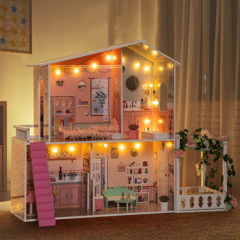 Gardenised Wooden Doll House with Toys and Furniture Accessories with LED  Light for Ages 3 plus QI004210 - The Home Depot