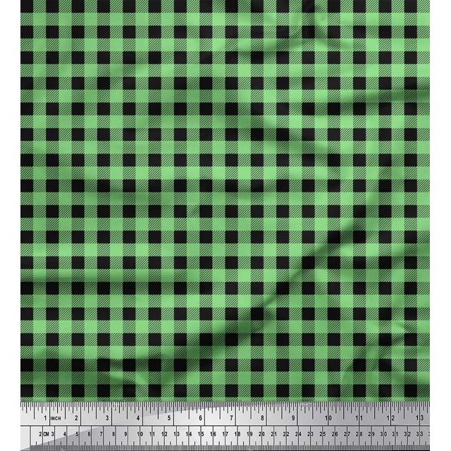 Soimoi Green Georgette Viscose Fabric Check Check Print Fabric by the Yard 42 Inch Wide