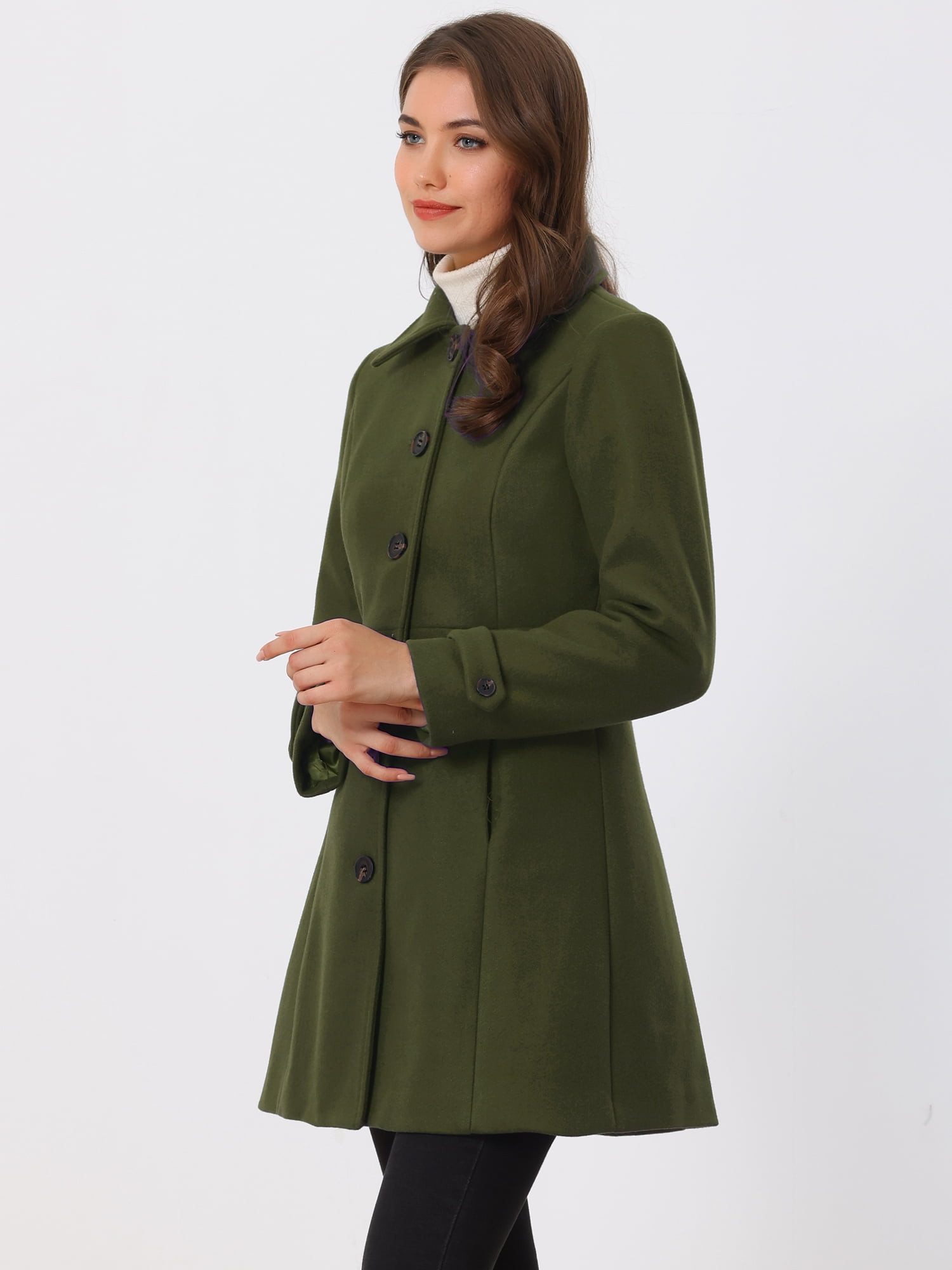 DARING DIVA Women's Single Breasted Long Outwear Winter Coat Army Green L