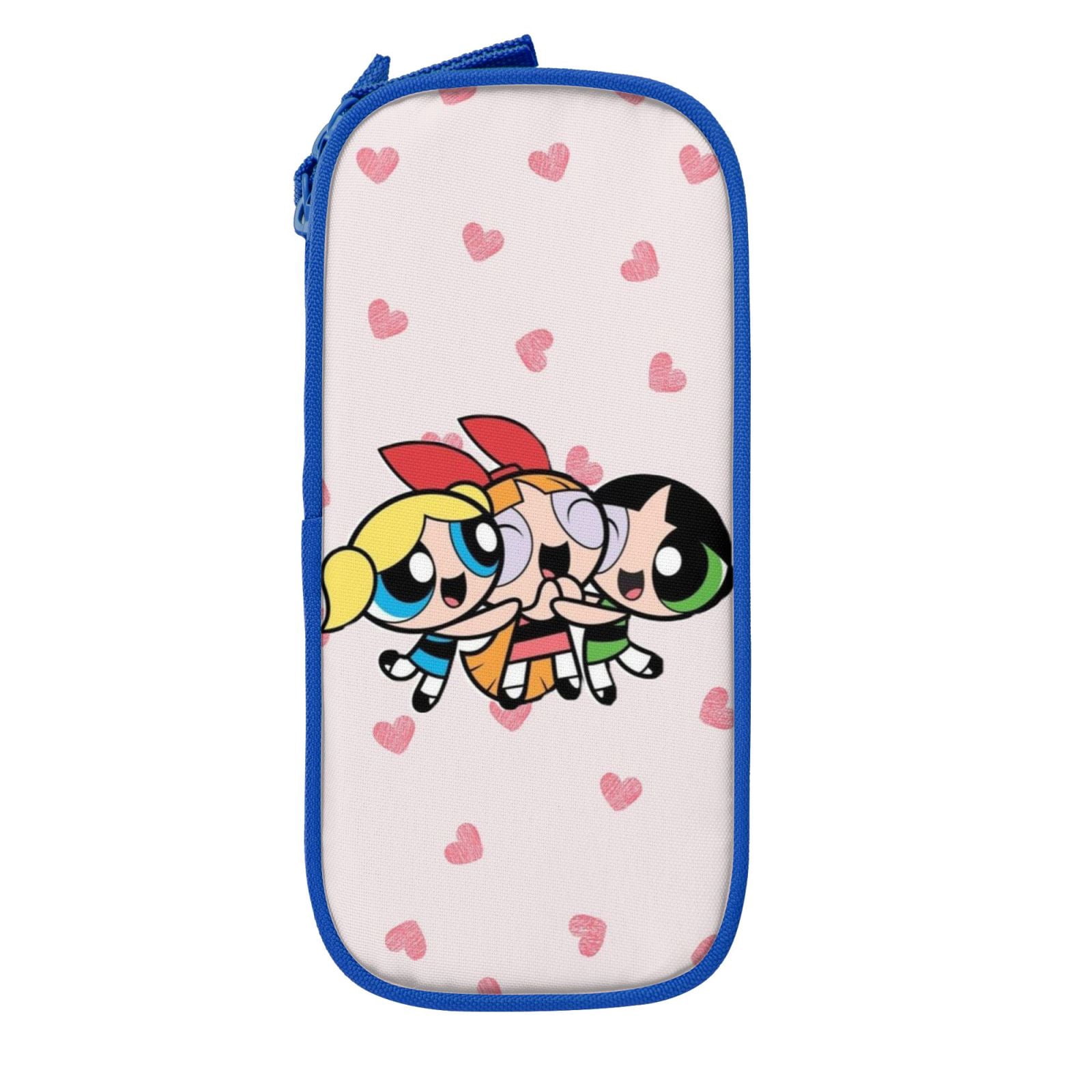 The Powerpuff Gi-rls Pencil Case Large Capacity Pencil Pouch Pen Bag Office Stationery Organizer Travel Makeup Bag Blue