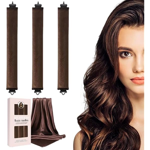 wonima02 Heatless Curls Overnight Set of 3 with 1 Scarf - Heatless Hair Curler, Overnight Blowout Rods for Blowout Look Long Hair (Brown)