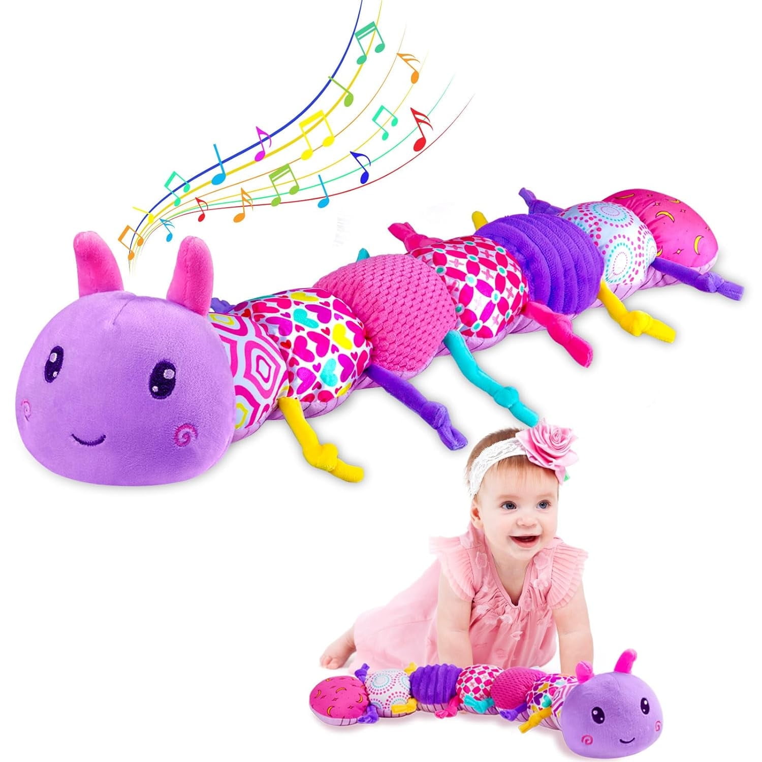 Baby Girl Toys 0-6 Months, Baby Soft Stuffed Animal Toys with Multi Textures,Rattle,Crinkle,Baby Girl Gift, Baby Girl Toys 6 to 12 Months,Infant 3 4 5 7 8 9 Months Old Baby Toys,Caterpillar
