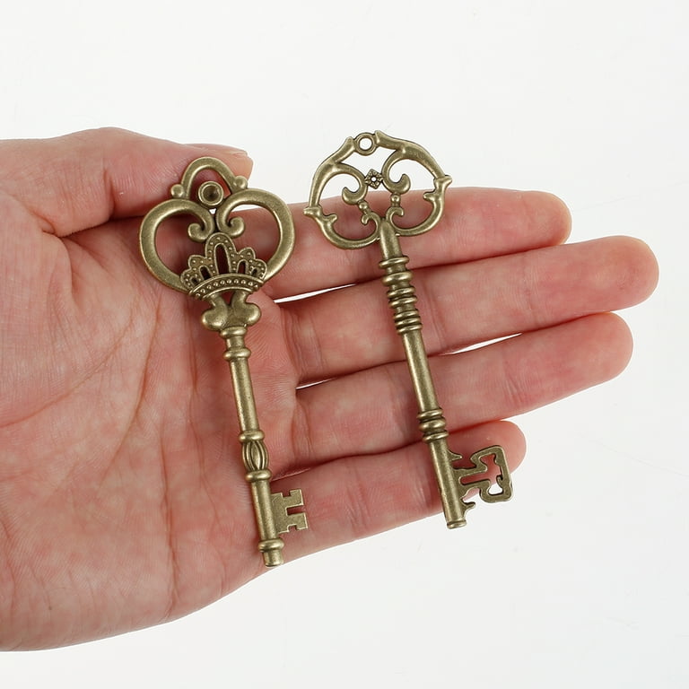 Jtween Large Skeleton Keys 8pcs Antique Bronze Keys Rustic Key Pendant Vintage Key Charms Set DIY Handmade Craft Accessories for Wedding Favor Jewelry