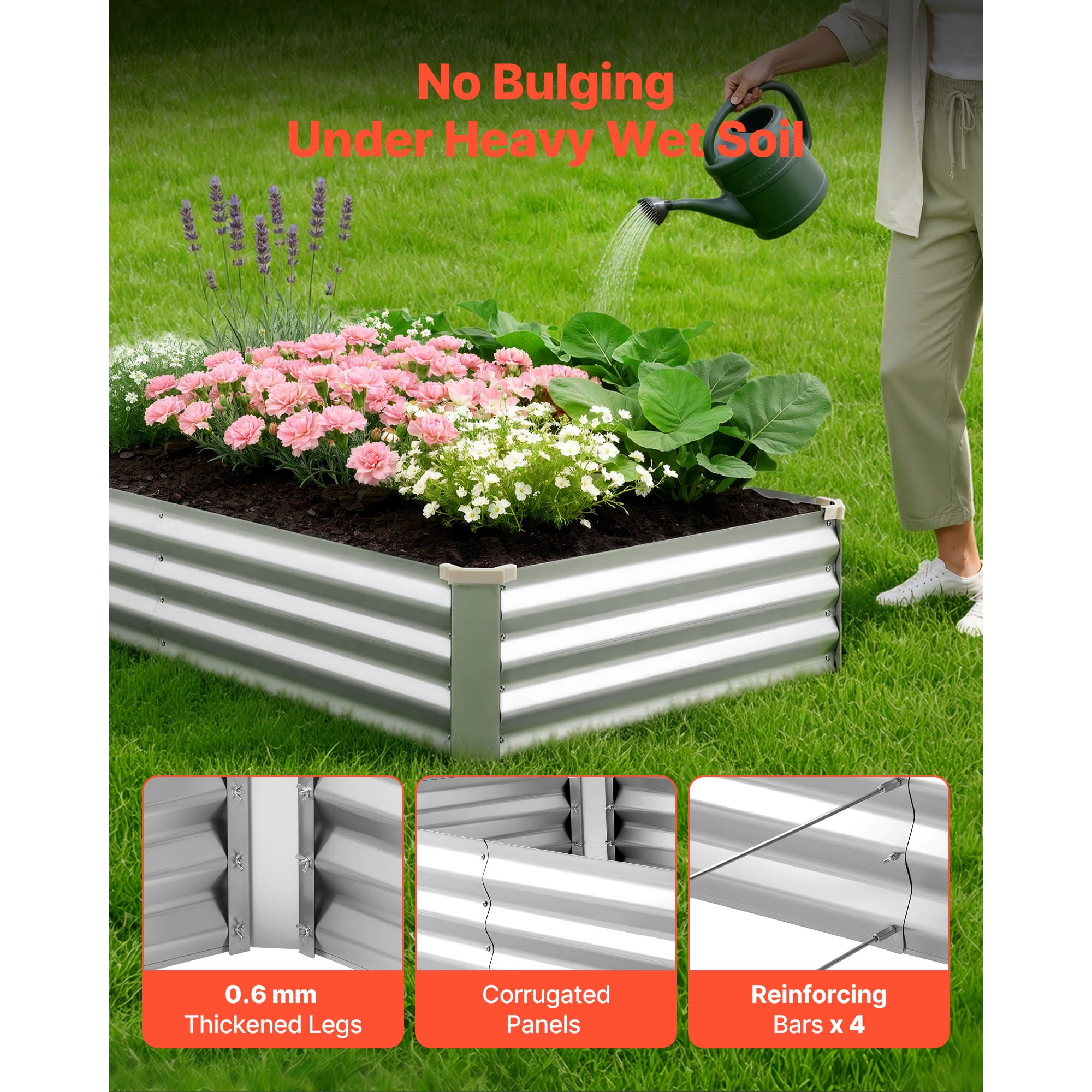 KFFKFF 2 Pack Galvanized Raised Garden Beds, 6 x 3 x 1 ft, Rectangular Metal Planter Boxes Kit for Outdoor Use, Bottomless Elevated Planting Box with Gloves, Alu-Zinc Material, Silver