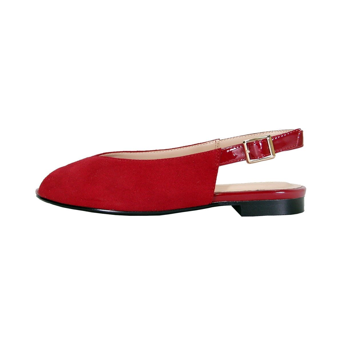 PEERAGE Kelsey Women Wide Width Peep Toe Adjustable Slingback Comfort Suede Flat RED 9