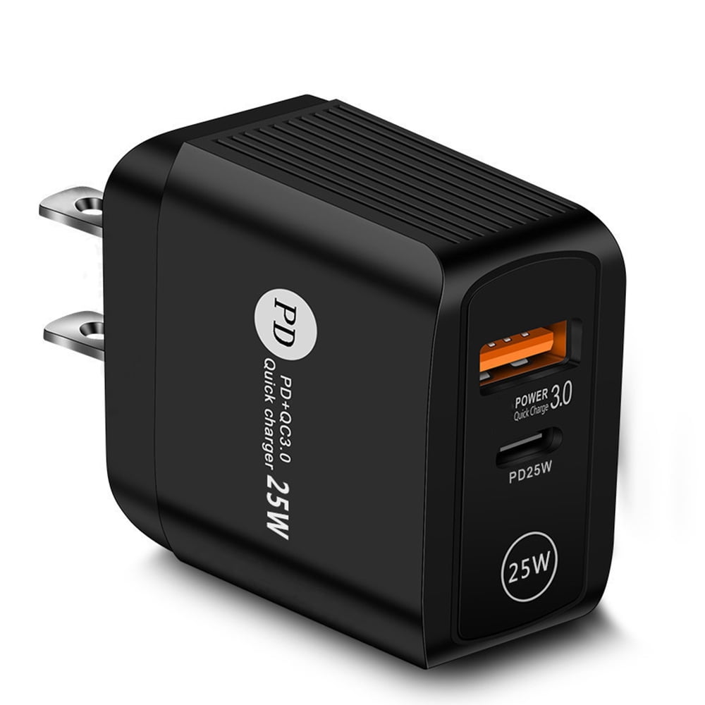 25W USB-C PD Fast Wall Charger, Dual Port PD+USB AC Power Adapter Plug Quick Charge 3.0 Wall Charger Block For Samsung Galaxy S21 S20 Ultra 5G Note20 10 9, iPhone 13 12 11 Pro Max XS Max 8 7 6