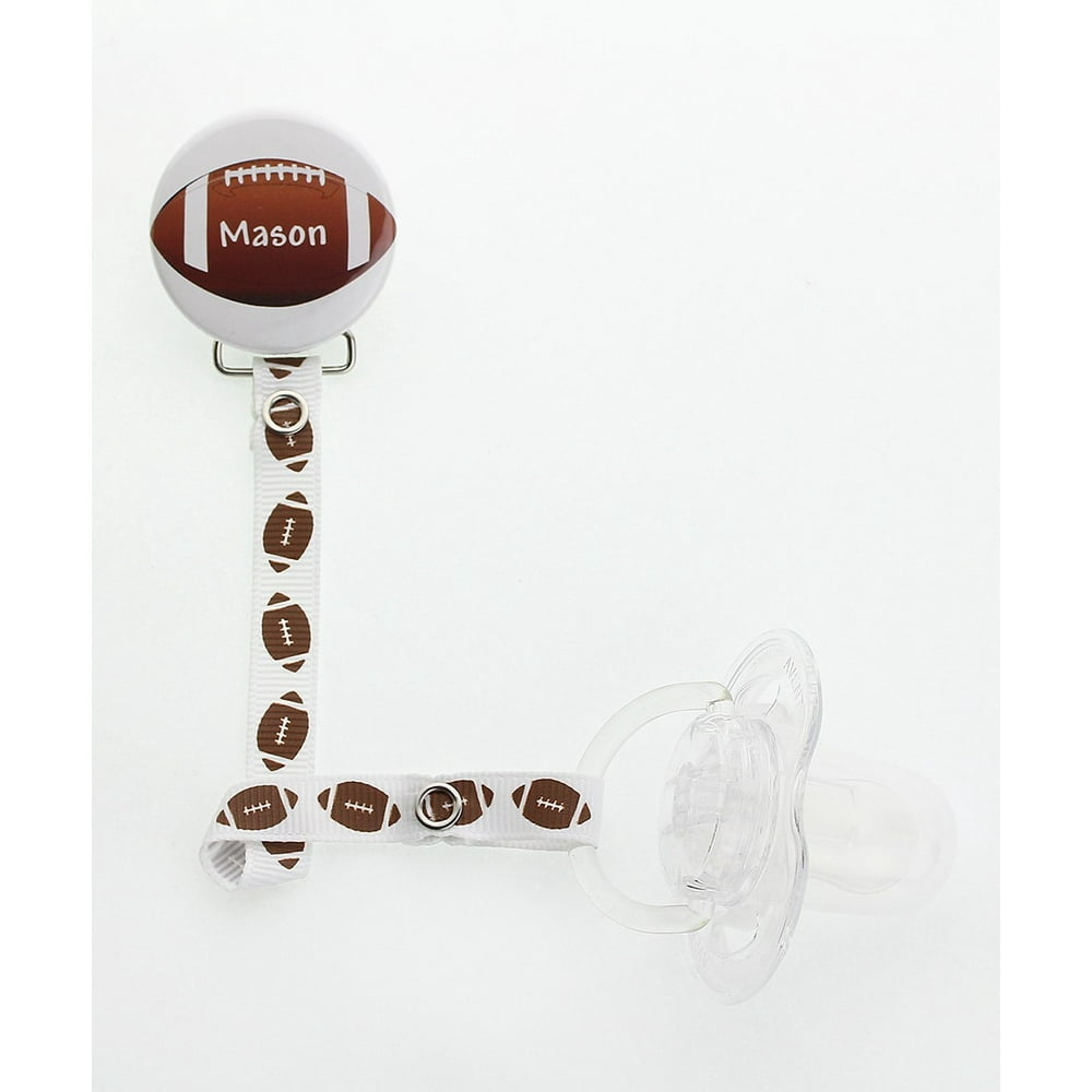 Personalized Name Boys Football Pacifier Clip