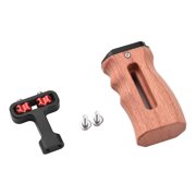 Universal Camera Cage Left/Right Side Handle Wooden Hand Grip with 1/4 Screw Hole Cold Shoe Mount for Camera Cage