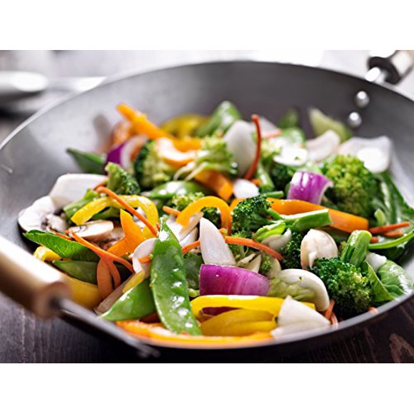 Helen’s Asian Kitchen 97004 Wok, Acier au Carbone et Bambou, 14 Pouces, 14 Pouces, Argent