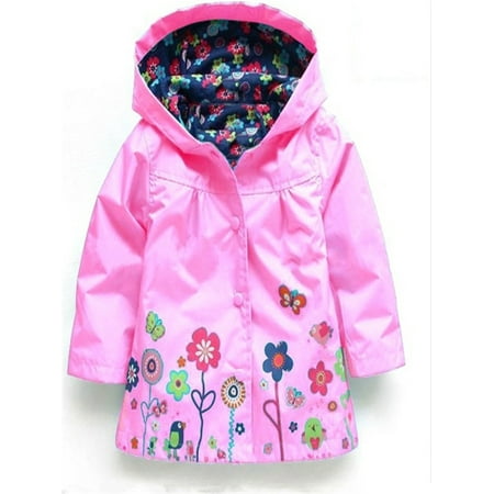 

Huyghdfb Little Girls Hoodie Jacket Flowers Button-Down Waterproof Windbreaker