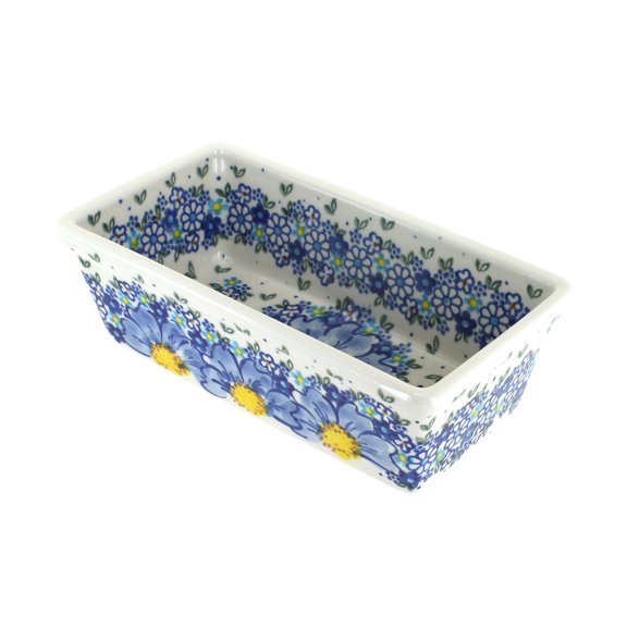 Blue Rose Polish Pottery Blue Starflower Small Loaf Baker