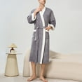 thumbnail image 4 of Mens Womens Bath Robes Long Sleeve Open Front Fleece Bathrobes with Pockets and Belt Color Block Thermal Warm Knee Length Loungewear Shower Robe, 4 of 6
