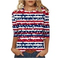 thumbnail image 2 of Xdegoge 4th Of July Tops for Women Patriotic Shirts USA American Flag Stars and Stripes Crewneck 3/4 Sleeve Casual Loose Fit Lightweight Summer Holiday Independence Day Graphic Tees, 2 of 5