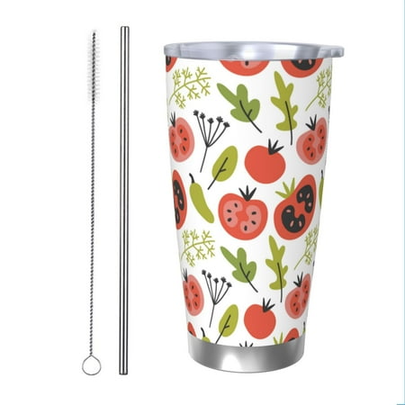 

KLL Tomatoes Print 40oz Stainless Steel Insulated Car Cup with Spillproof Lid - Keep Your Drink Hot or Cold on the Go-Straw Two-piece Set