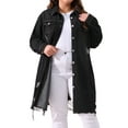 thumbnail image 1 of Chaqueta de mezclilla de mujer plus size GRACE & GRANDEUR, de manga larga, desgastada, estilo oversized, 2X, negra, 1 of 1