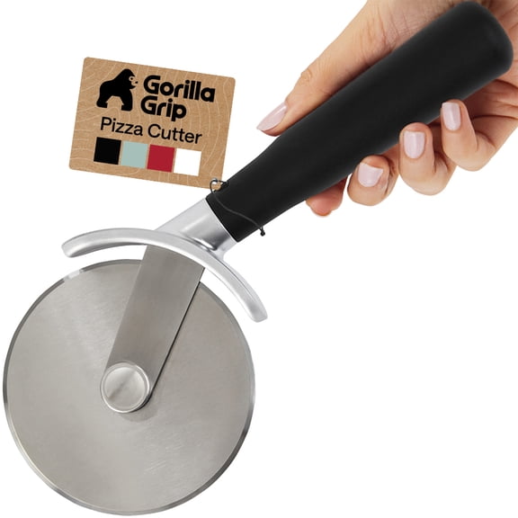 GORILLA GRIP Pizza Cutter Wheel, 9 Inch Pizza Pie Slicer, Rust Resistant Stainless Steel Blade Black