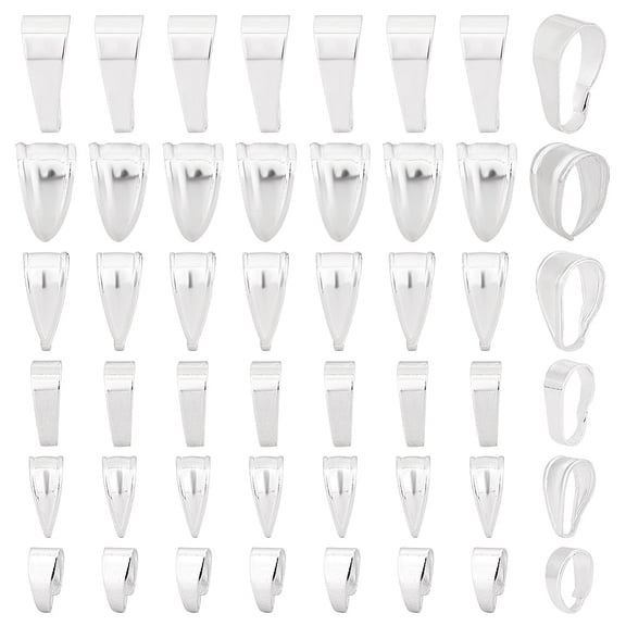 60pcs 6 Sizes Pendant Clasps 925 Sterling Silver Plated Plated Pinch Clip Bail Clasp Chain Connectors Necklaces Dangle Beads Pendants