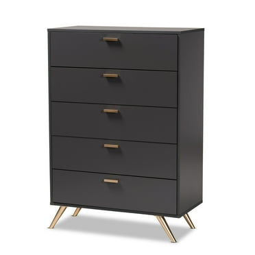 HomeStock Coastal Cottage Dark Grey And Gold Finished Wood 5-Drawer Chest