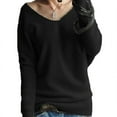 thumbnail image 1 of Pulls en Cachemire pour Femmes Col en V Pull Ample Tricoté pour Printemps Automne (Noir TG), 1 of 7