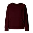 thumbnail image 2 of Women's Waffle Knit Raglan Sleeve Round Neck Long Sleeve No Hood Sweatshirt with Pocket, Fashion Casual Pullover Top for Daily Wear, Casual Activities, Festival and Work Outfits Wine XXXL, 2 of 8